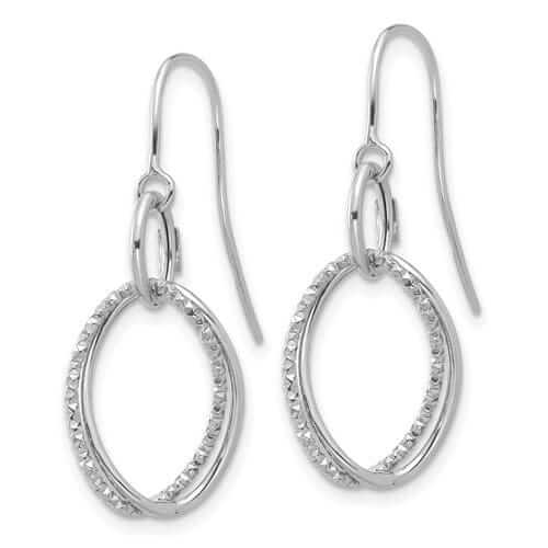 10kt White Gold Textured Shepherd Hook Earrings