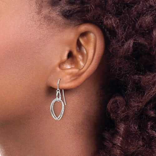 10kt White Gold Textured Shepherd Hook Earrings