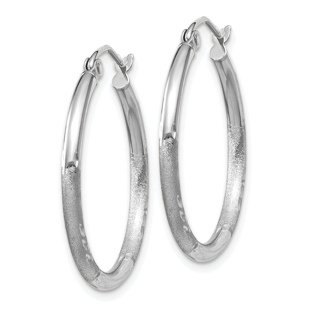 14k White Gold Satin Diamond Cut 2MM Round Hoop