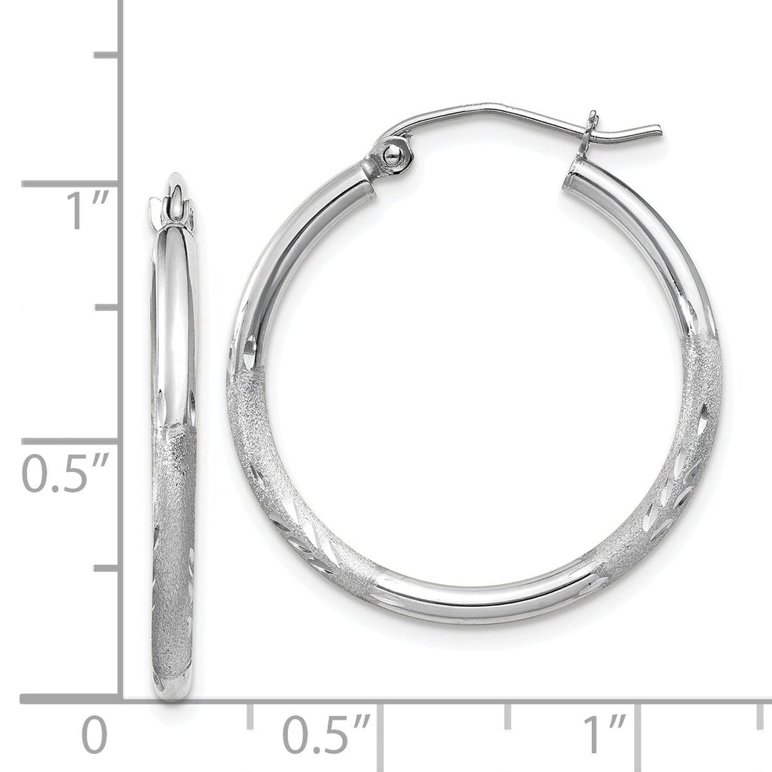 14k White Gold Satin Diamond Cut 2MM Round Hoop
