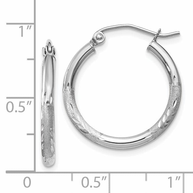 14k White Gold Satin Diamond Cut 2MM Round Hoop