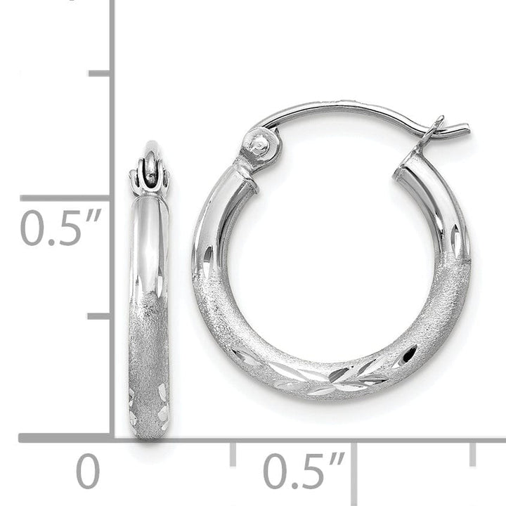 14k White Gold Satin Diamond Cut 2MM Round Hoop