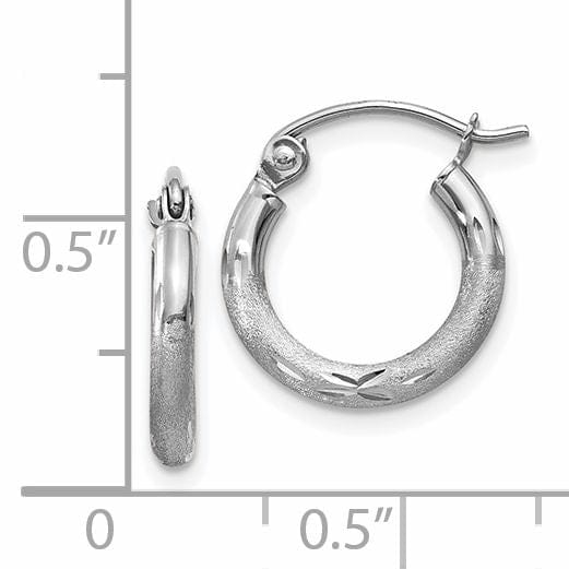 14k White Gold Satin Diamond Cut 2MM Round Hoop