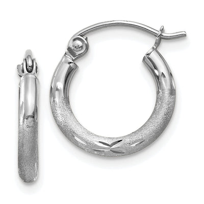 14k White Gold Satin Diamond Cut 2MM Round Hoop at $ 73 only from Jewelryshopping.com