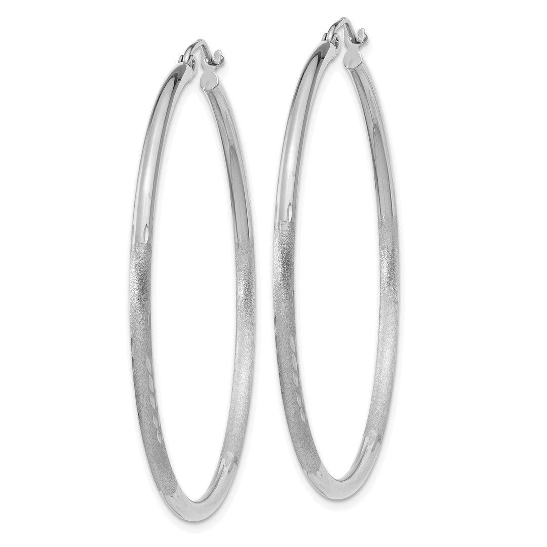 14k White Gold Satin Diamond Cut 2MM Round Hoop