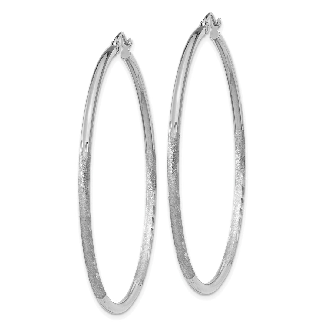 14k White Gold Satin Diamond Cut 2MM Round Hoop