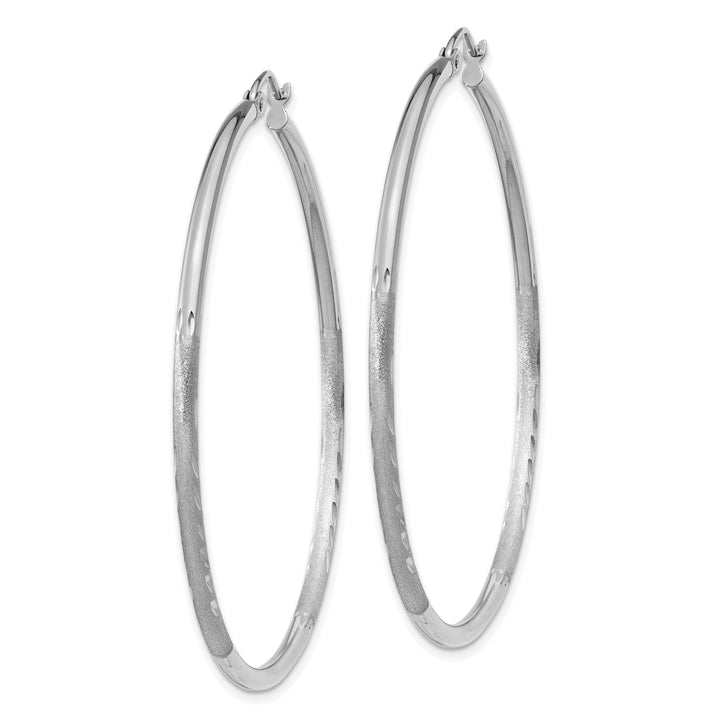 14k White Gold Satin Diamond Cut 2MM Round Hoop