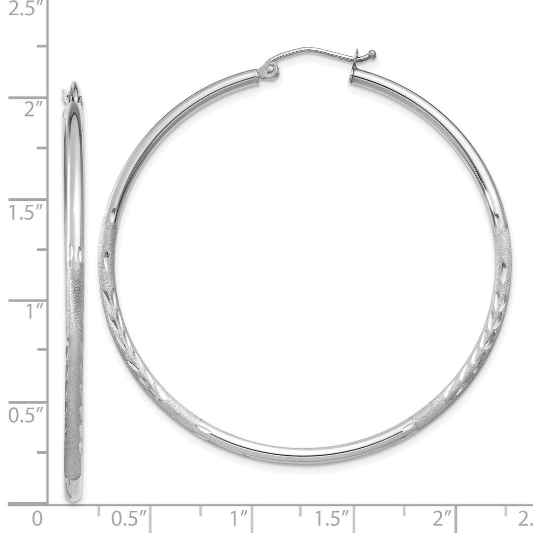 14k White Gold Satin Diamond Cut 2MM Round Hoop