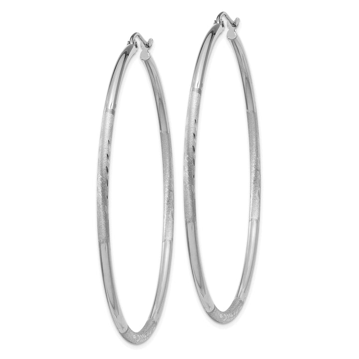 14k White Gold Satin Diamond Cut 2MM Round Hoop