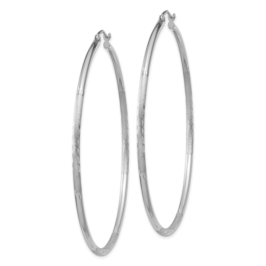 14k White Gold Satin Diamond Cut 2MM Round Hoop