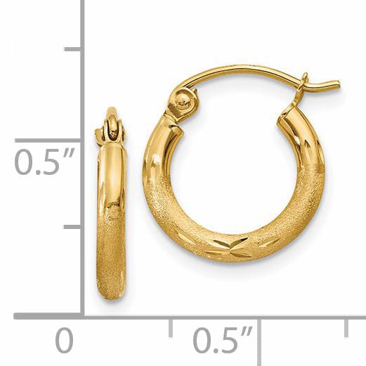 14k Yellow Gold Satin D.C 2MM Hoop Earrings