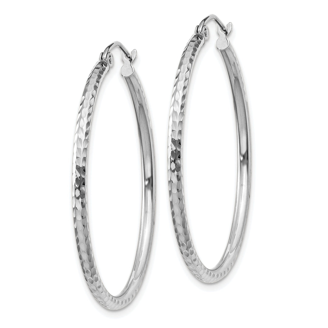 14k White Gold D-C 2MM Round Tube Hoop Earrings