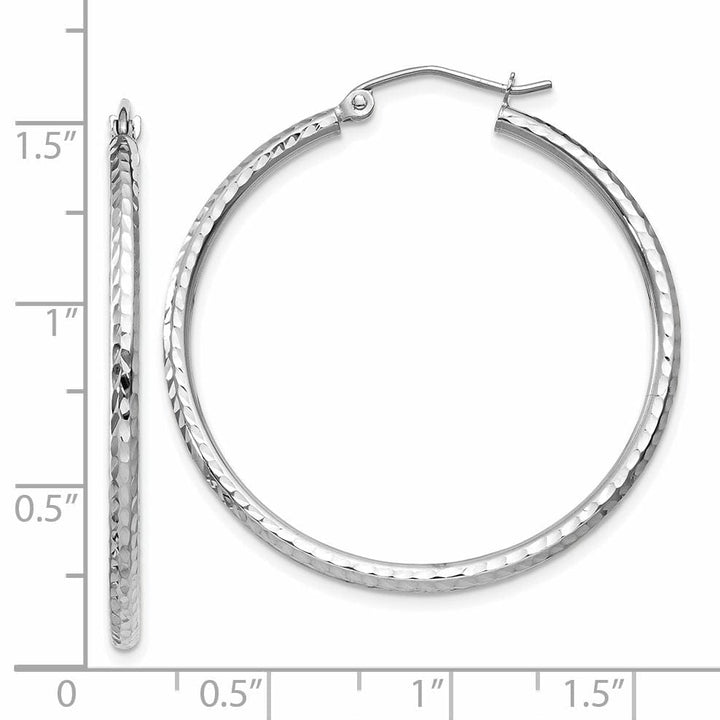 14k White Gold D-C 2MM Round Tube Hoop Earrings