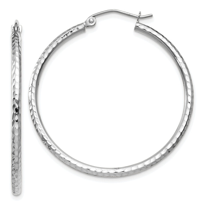 14k White Gold D-C 2MM Round Tube Hoop Earrings