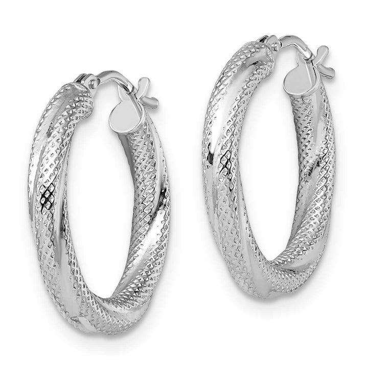 10kt White Gold Textured Hinged Hoop Earrings