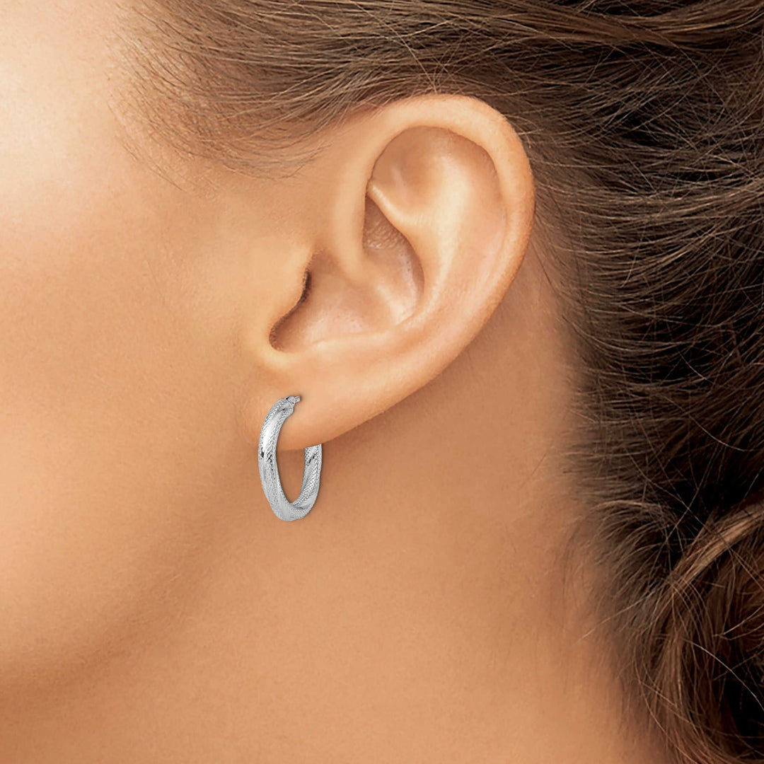 10kt White Gold Textured Hinged Hoop Earrings