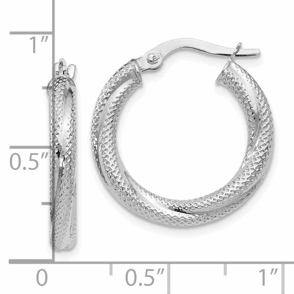 10kt White Gold Textured Hinged Hoop Earrings