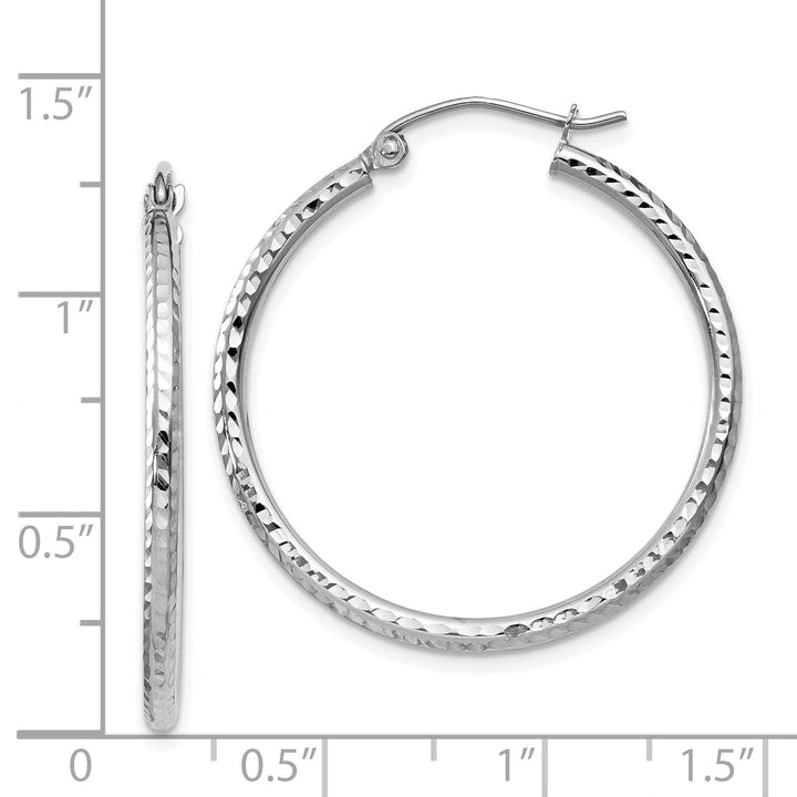 14k White Gold D-C 2MM Round Tube Hoop Earrings