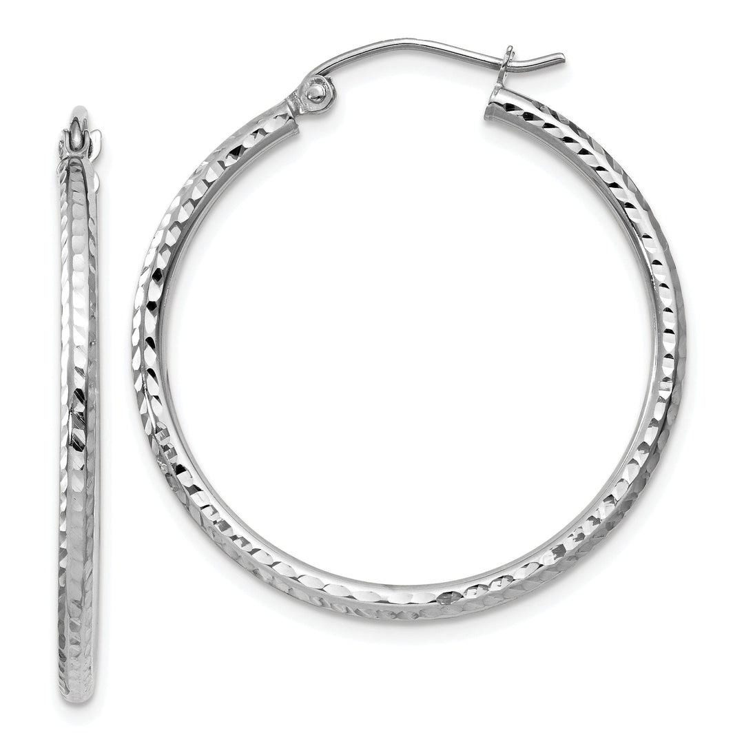 14k White Gold D-C 2MM Round Tube Hoop Earrings