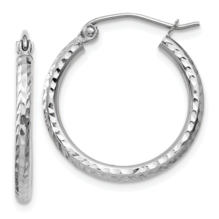 14k White Gold D-C 2MM Round Tube Hoop Earrings