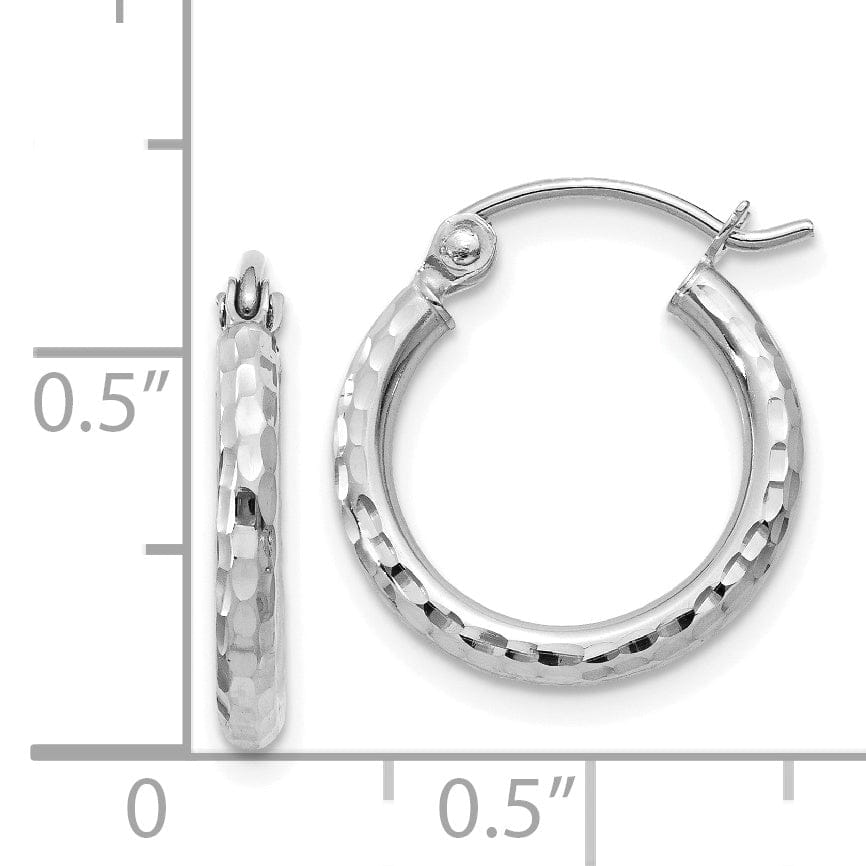 14k White Gold D-C 2MM Round Tube Hoop Earrings