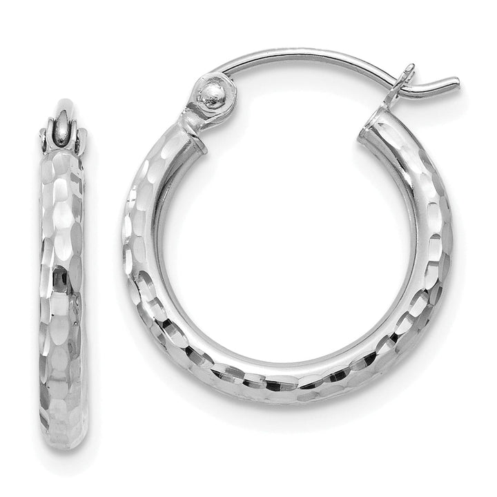 14k White Gold D-C 2MM Round Tube Hoop Earrings