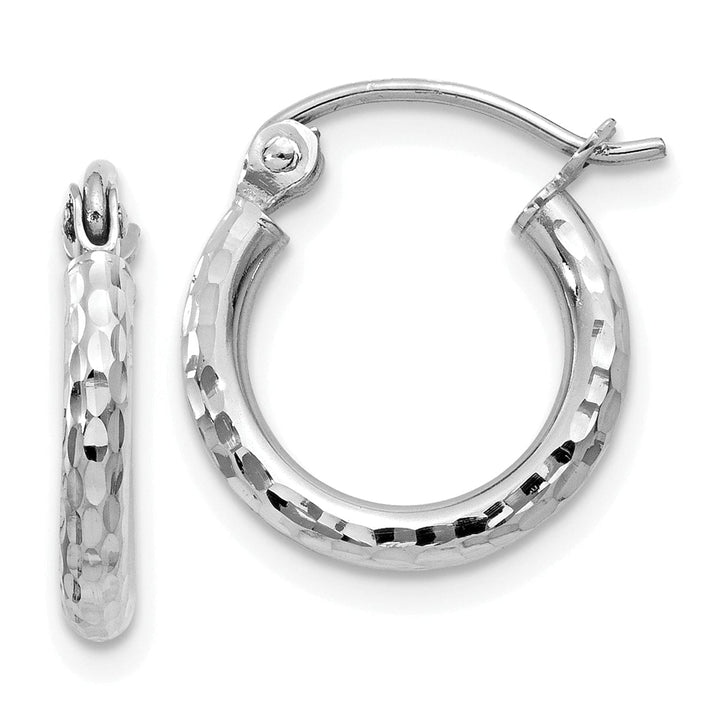 14k White Gold D-C 2MM Round Tube Hoop Earrings