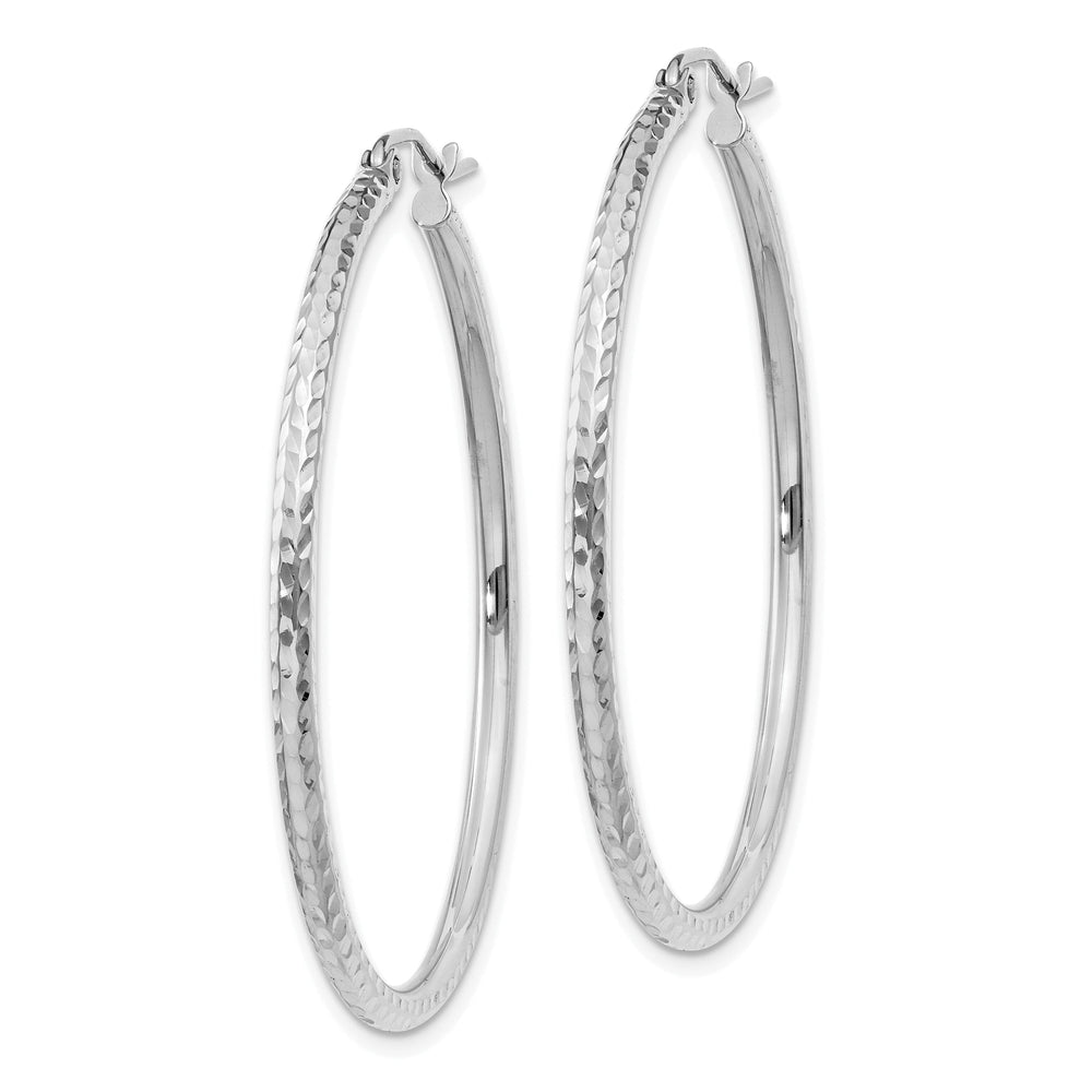 14k White Gold D-C 2MM Round Tube Hoop Earrings