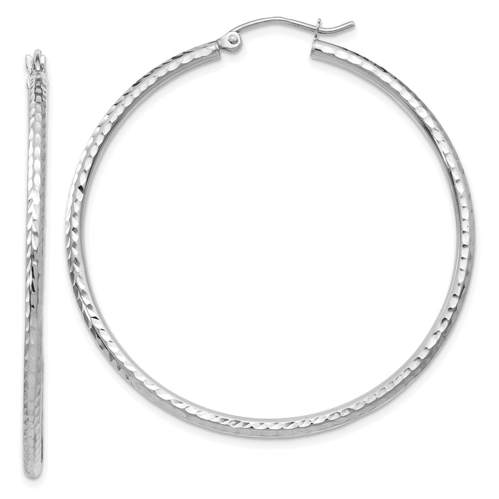 14k White Gold D-C 2MM Round Tube Hoop Earrings