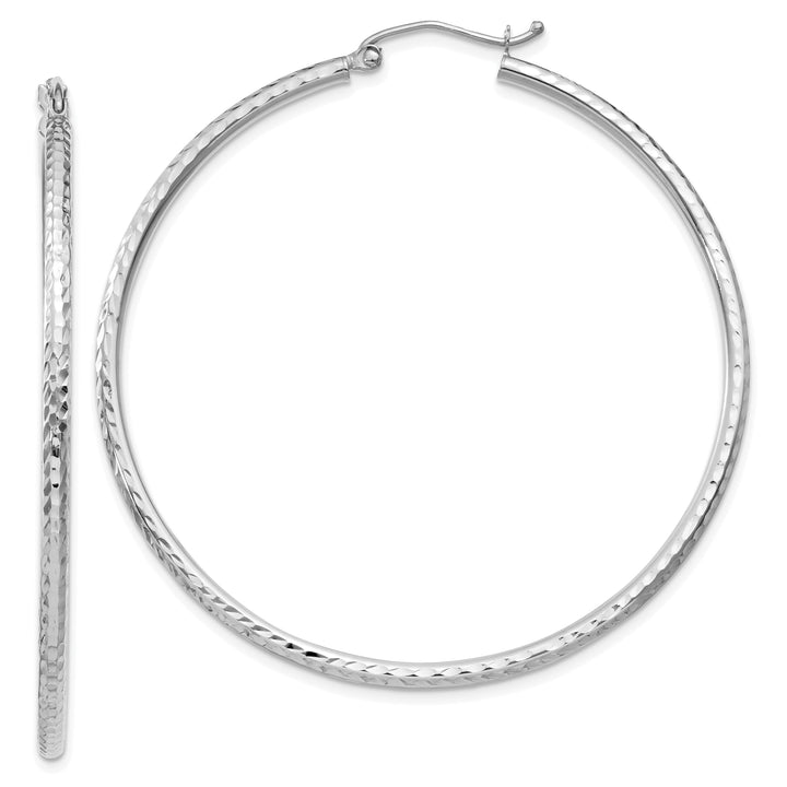 14k White Gold D-C 2MM Round Tube Hoop Earrings