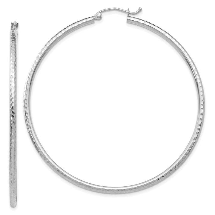 14k White Gold D-C 2MM Round Tube Hoop Earrings