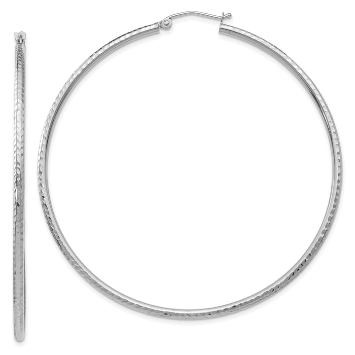 14k White Gold D-C 2MM Round Tube Hoop Earrings