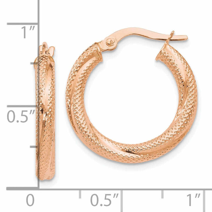 10kt Rose Gold Textured Hinged Hoop Earrings