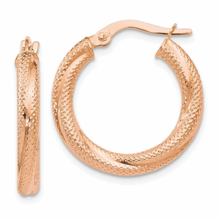 10kt Rose Gold Textured Hinged Hoop Earrings