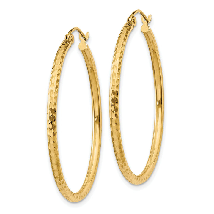 14k Yellow Gold Diamond Cut 2MM Hoop Earrings