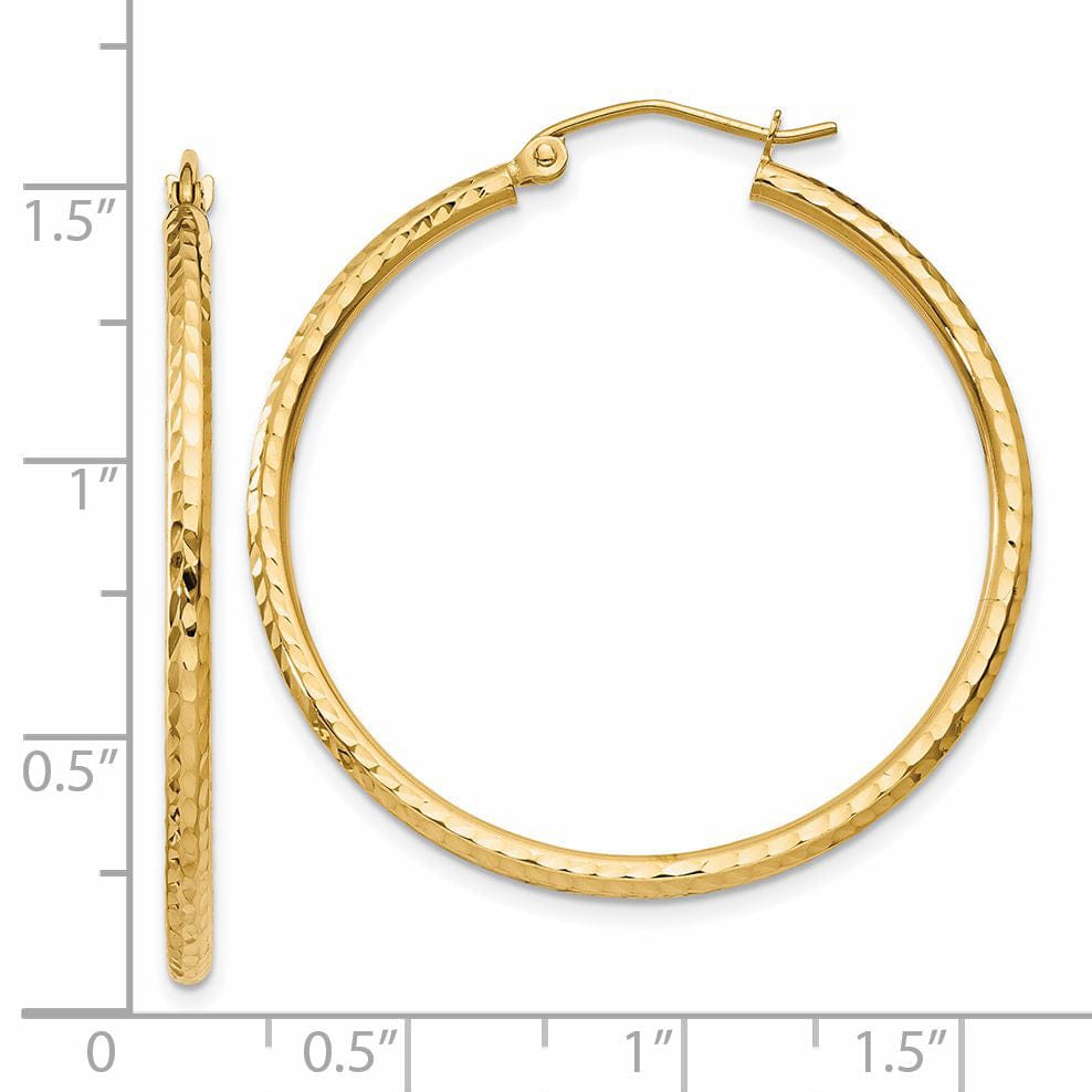 14k Yellow Gold Diamond Cut 2MM Hoop Earrings