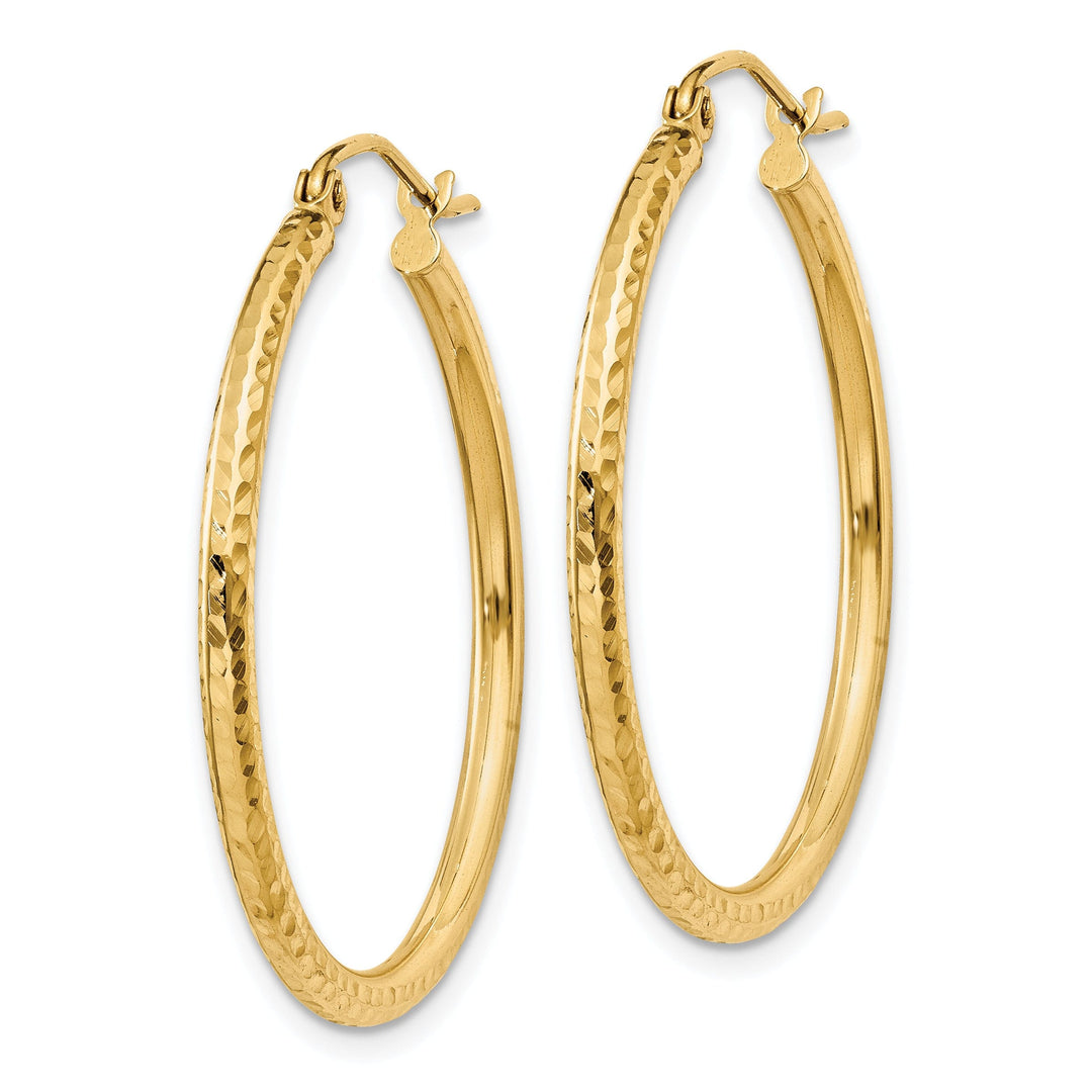 14k Yellow Gold Diamond Cut 2MM Hoop Earrings