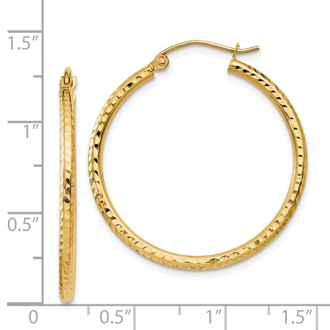 14k Yellow Gold Diamond Cut 2MM Hoop Earrings