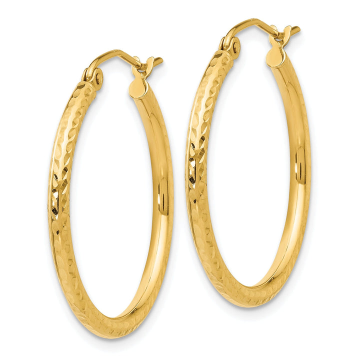 14k Yellow Gold Diamond Cut 2MM Hoop Earrings