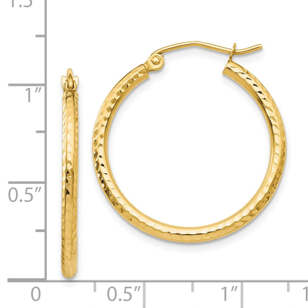 14k Yellow Gold Diamond Cut 2MM Hoop Earrings