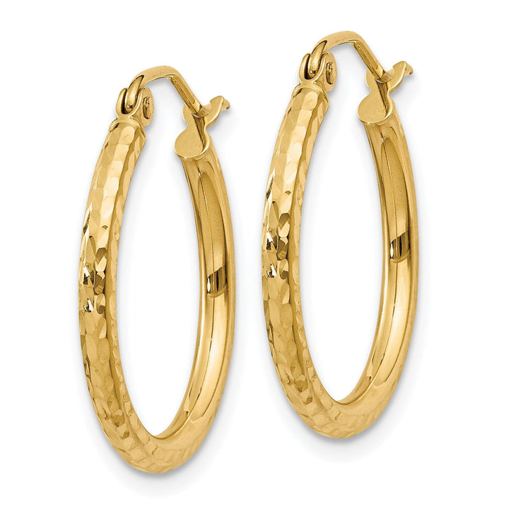 14k Yellow Gold Diamond Cut 2MM Hoop Earrings