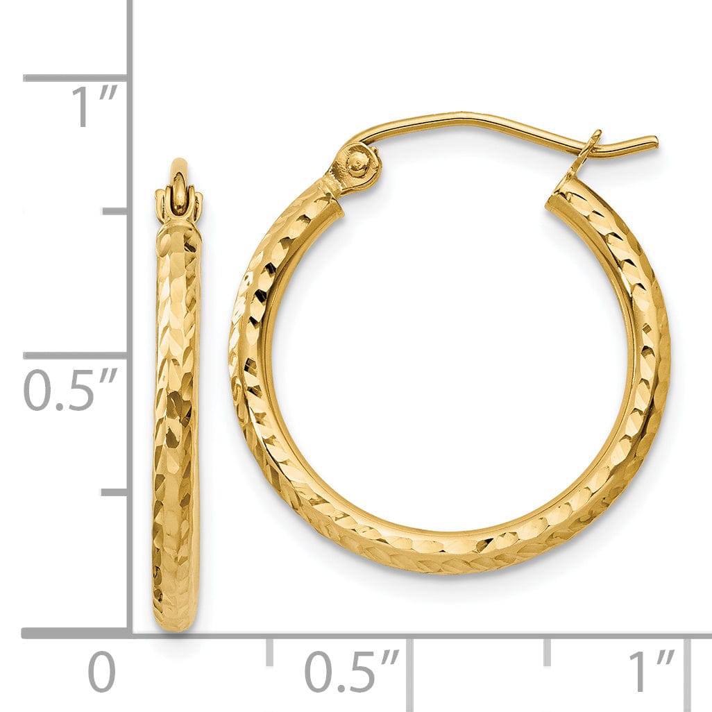 14k Yellow Gold Diamond Cut 2MM Hoop Earrings