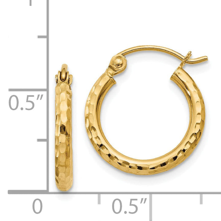 14k Yellow Gold Diamond Cut 2MM Hoope Earrings