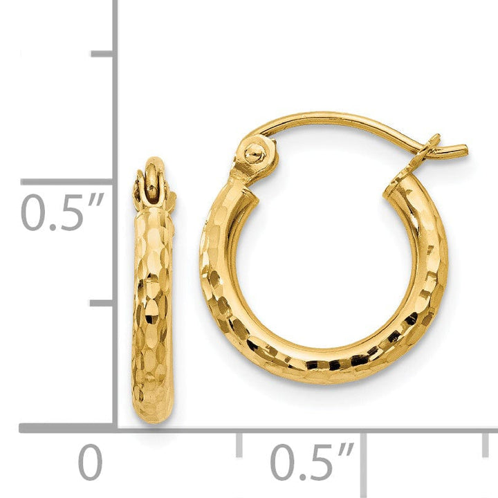 14k Yellow Gold Diamond Cut 2MM Hoop Earrings