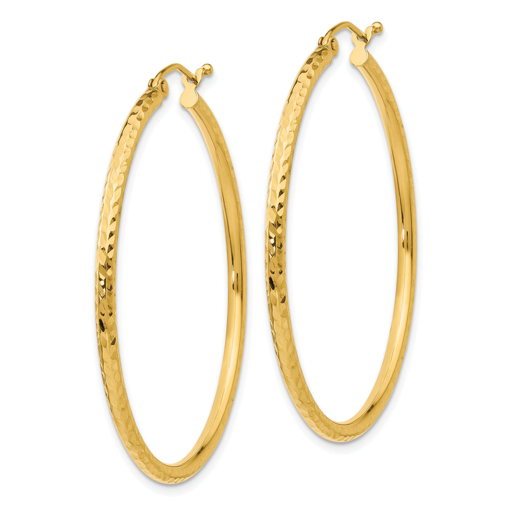 14k Yellow Gold Diamond Cut 2MM Hoop Earrings