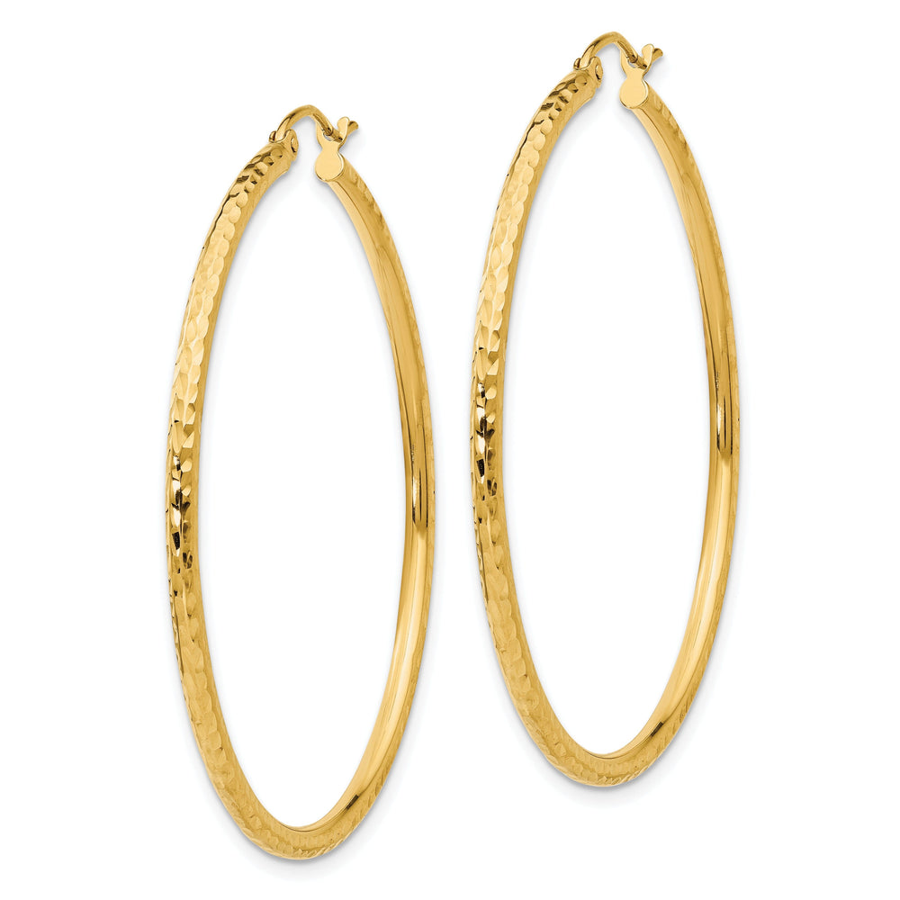 14k Yellow Gold Diamond Cut 2MM Hoop Earrings