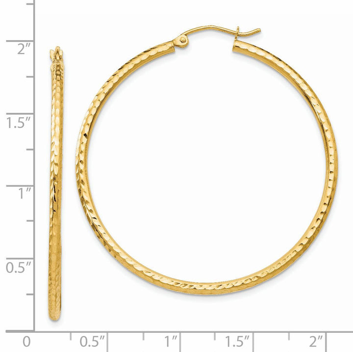 14k Yellow Gold Diamond Cut 2MM Hoop Earrings