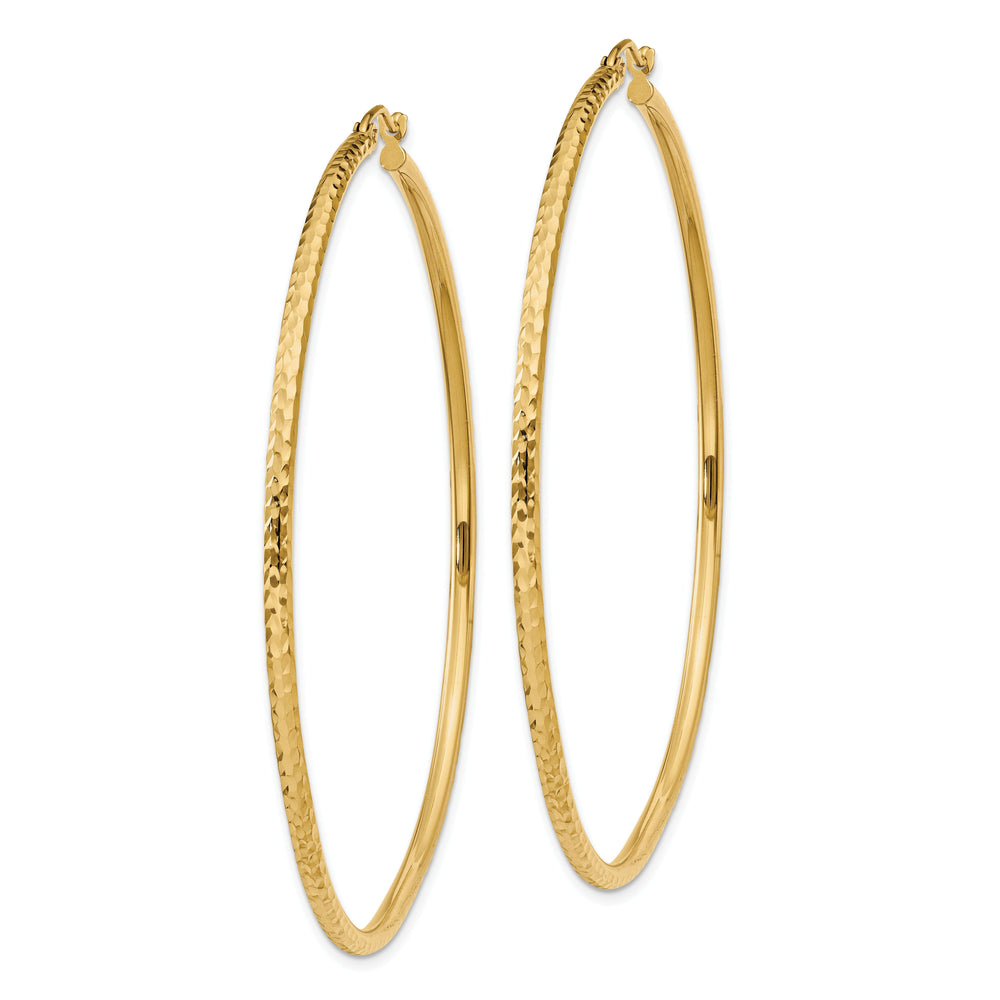 14k Yellow Gold Diamond Cut 2MM Hoop Earrings