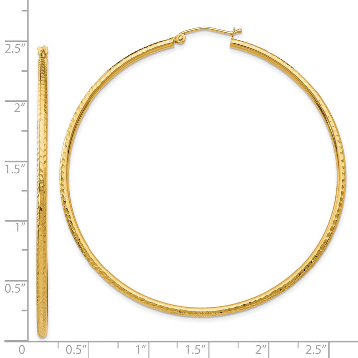 14k Yellow Gold Diamond Cut 2MM Hoop Earrings