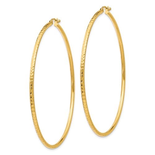 14k Yellow Gold Diamond Cut 2MM Hoop Earrings